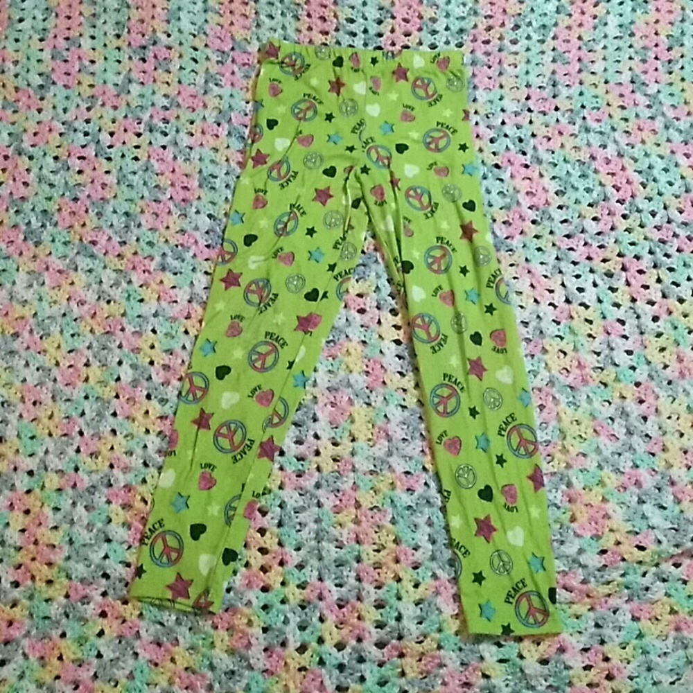 Lime green peace pajama pants